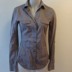 Womens Union Gray Rolled Tab Sleeve Button-Up Top Shirt S *
